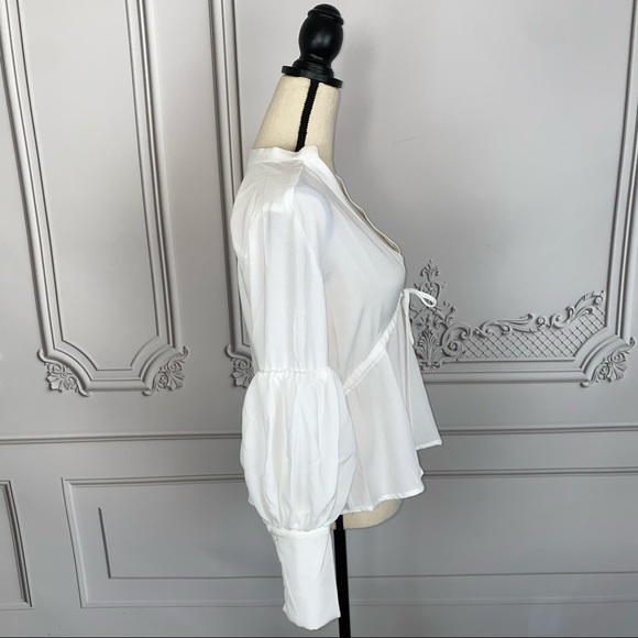 Fashion Nova White Deep V Flowy Blouse | Size S - Picture 6 of 8